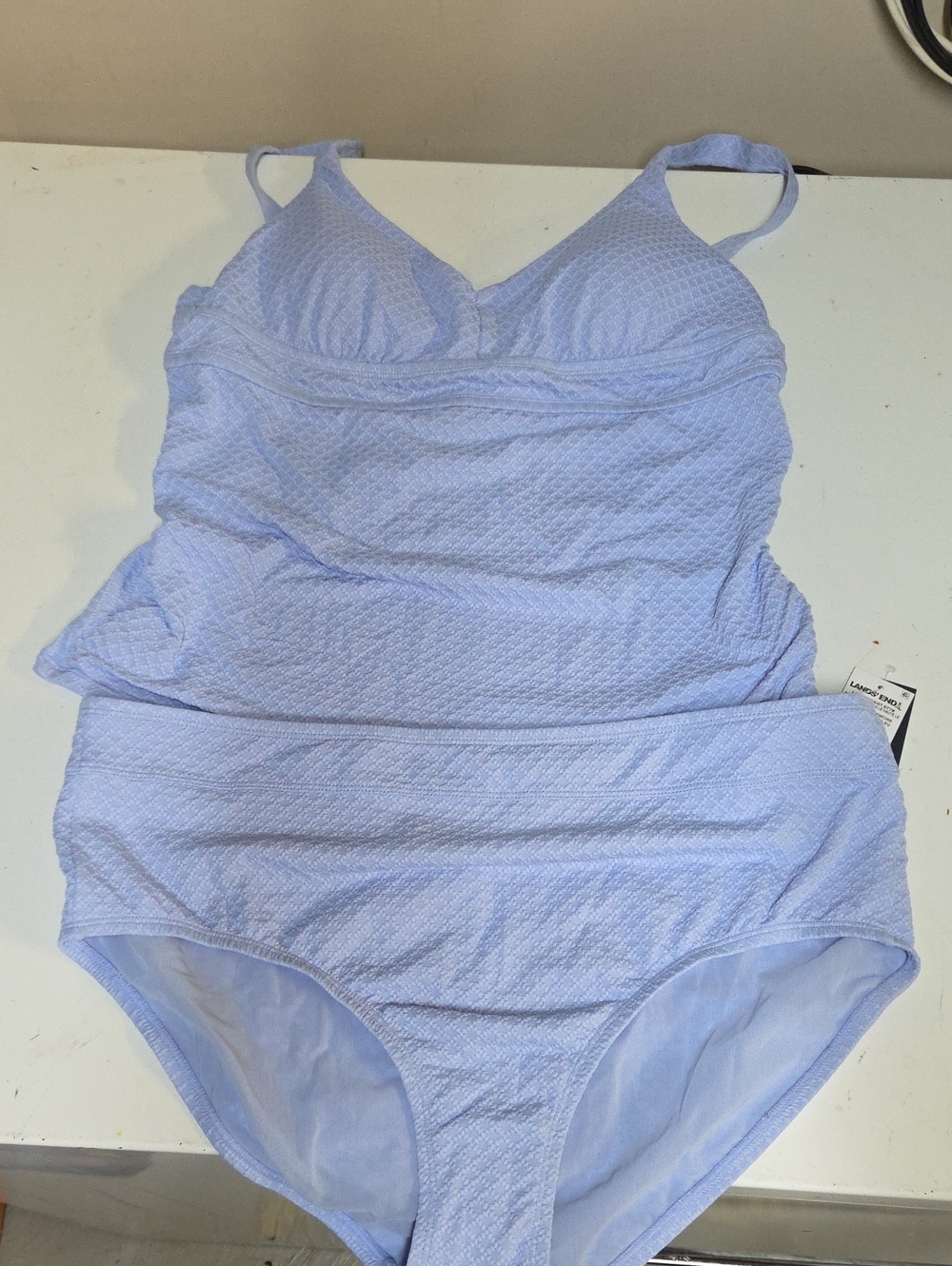 Lands' End Light Blue Periwinkle Shirred Cami Tankini Swim Set NWT